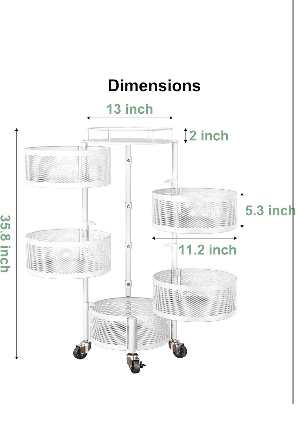 SAYZH Fruit Vegetable Basket for Kitchen, Rotating Storage Rack, 5 Tier Rolling 1