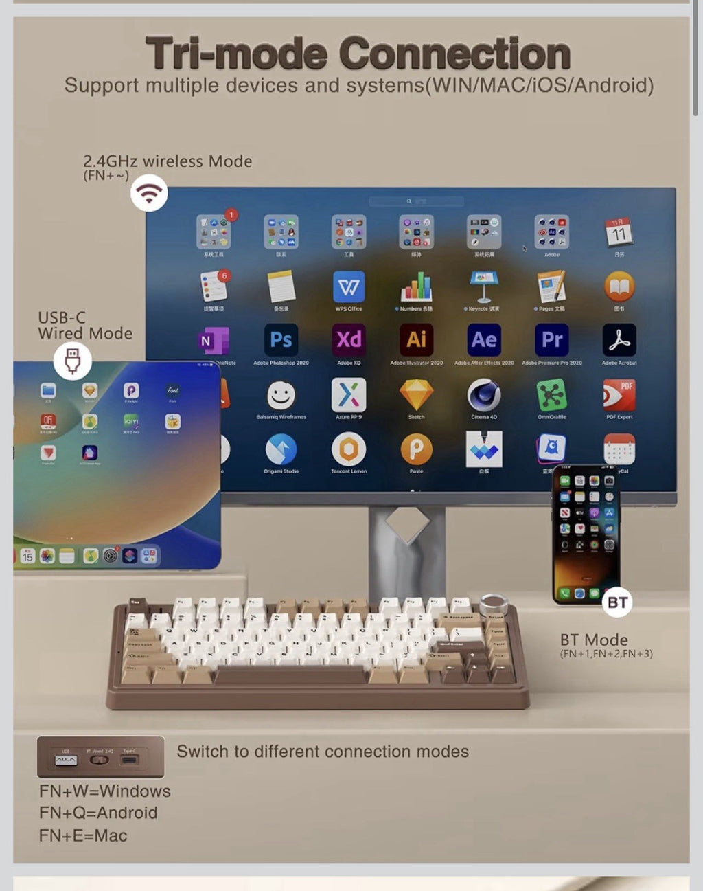AULA F75 75% Wireless Mechanical Keyboard, Hot Swappable Creamy Keyboard, Pre-2