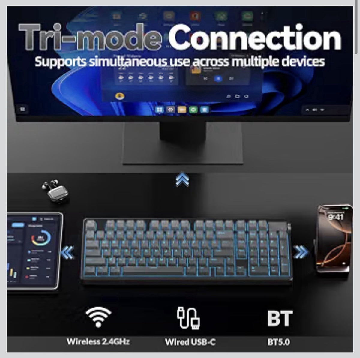 LEOBOG A98 Wireless Gaming Creamy Mechanical Keyboard with Number Pad Knob 96%1