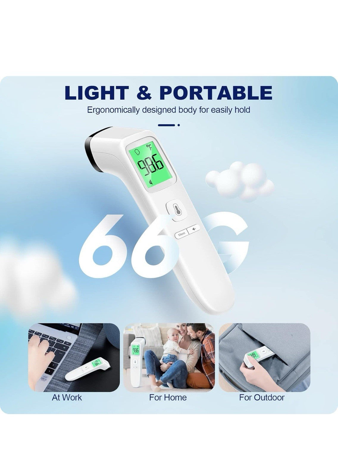 Termómetro sin contacto para adultos y niños, termómetro digital preciso para be5