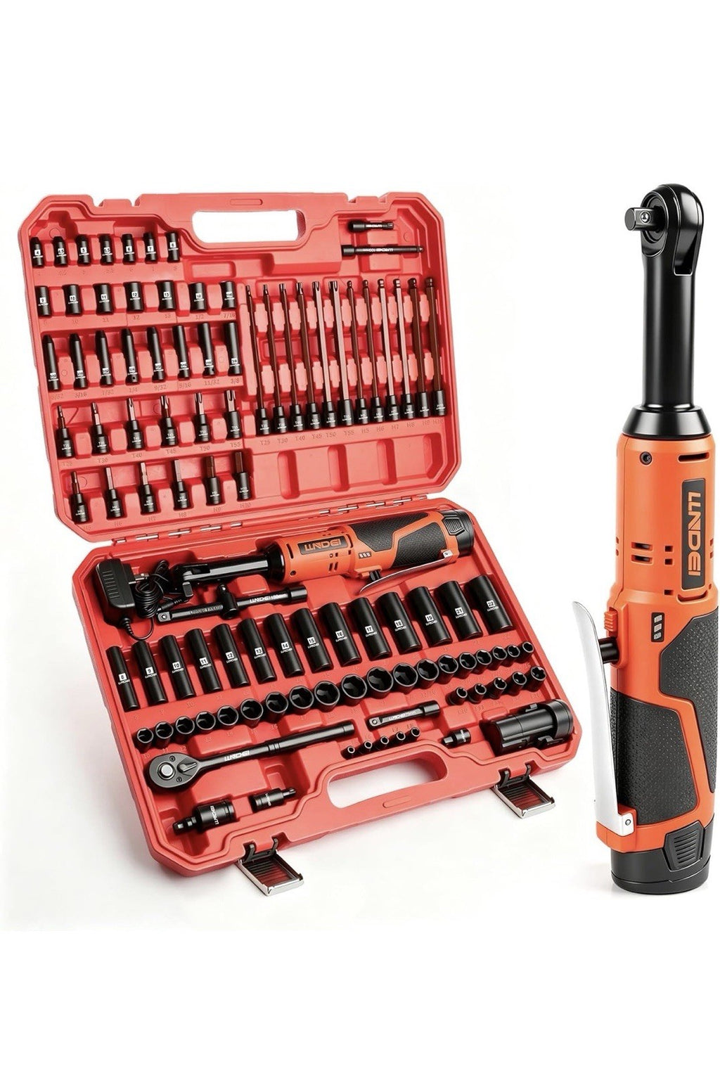 3/8" Extended Reach Cordless Ratchet Set 102Pcs 12V Long Neck0