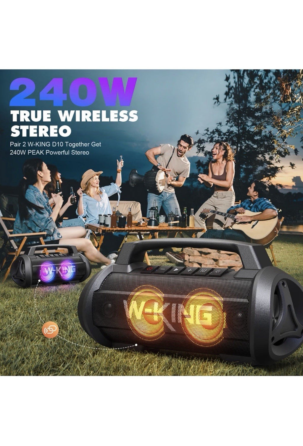 W-King Portable Bluetooth Speaker, 120W Peak Loud Bass Boombox3