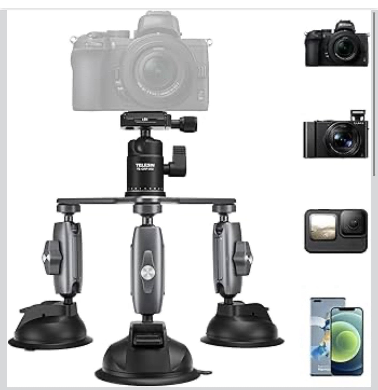Soporte de montaje para cámara de triple ventosa, trípode resistente para0