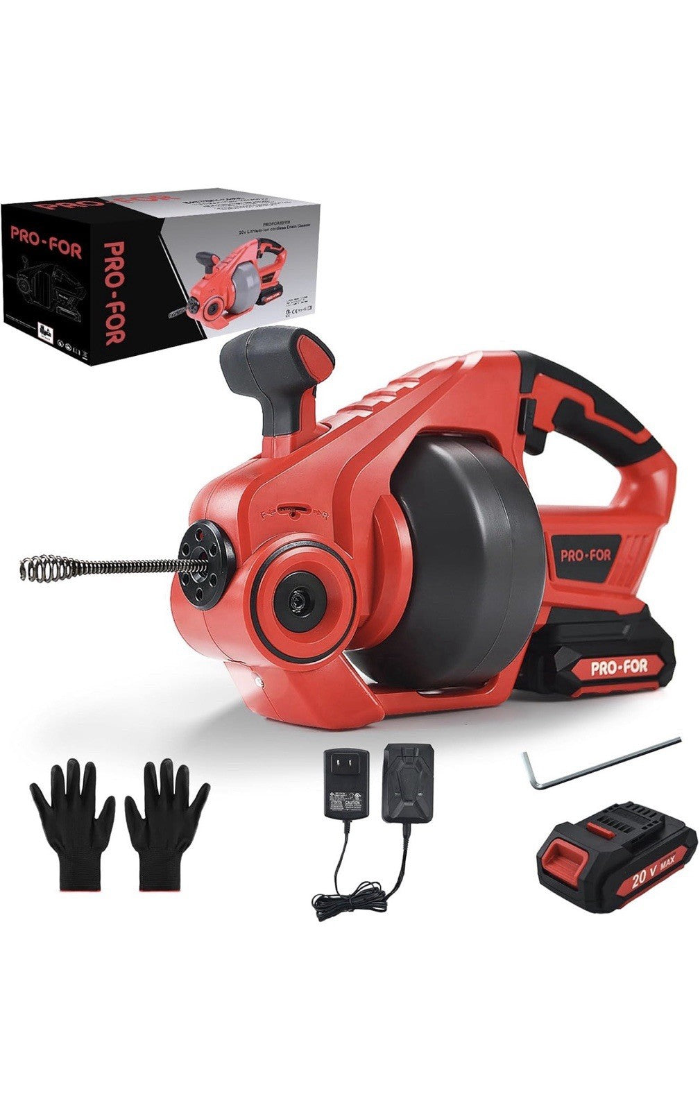 POPULO 20V Cordless Electric Drain Auger-Efficient 25Ft Auto-Feed Drain Snake wi0