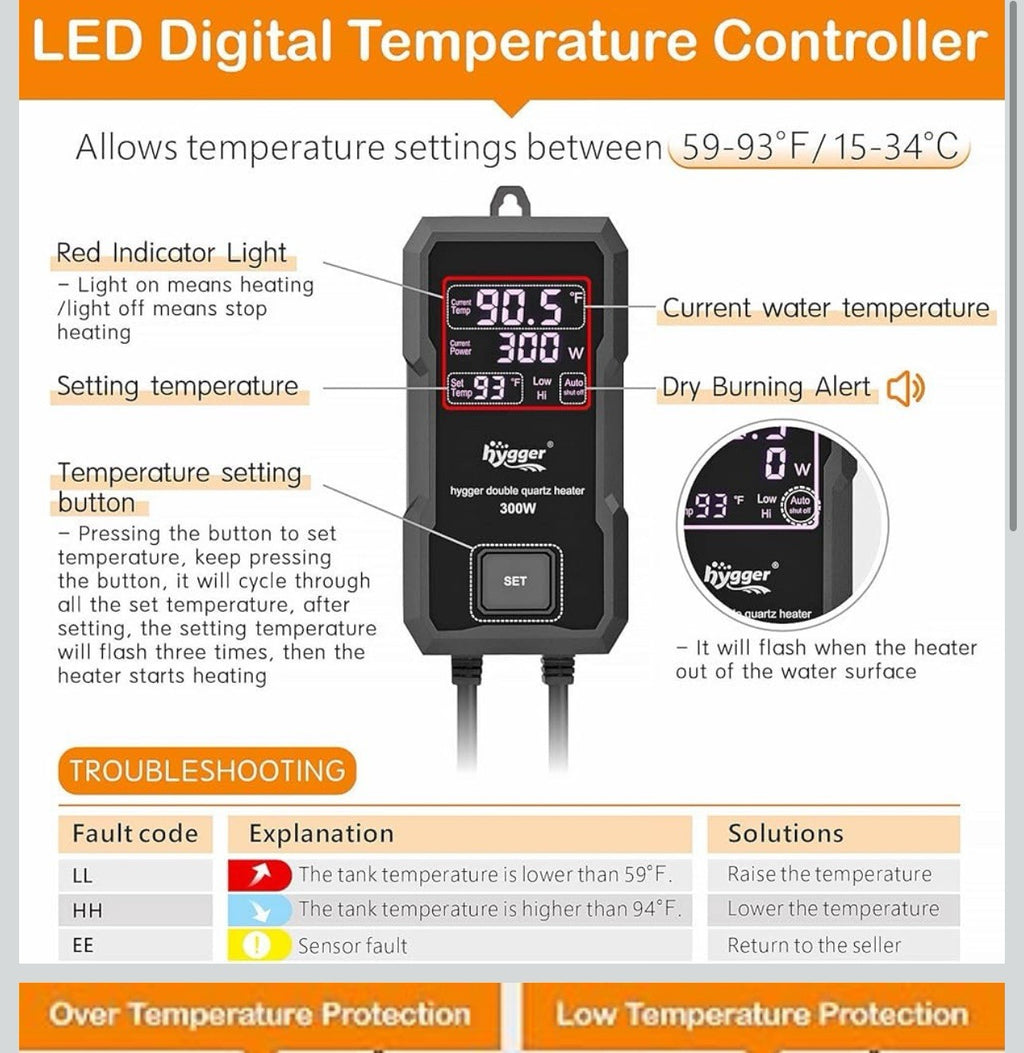 hygger Calentador de acuario de 300/w calentador sumergible para tanque de peces1