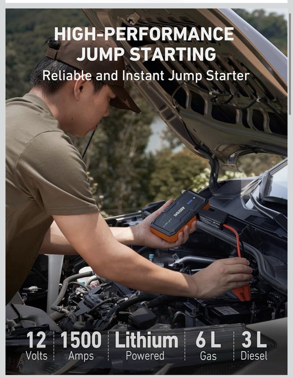 AstroAI Arrancador de batería de coche S8, batería de arranque de coche de 15001