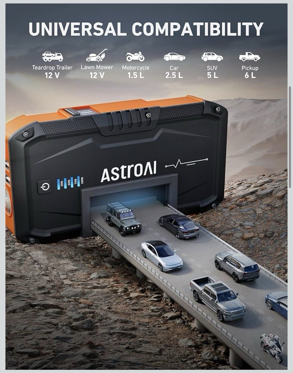 AstroAI Arrancador de batería de coche S8, batería de arranque de coche de 15003