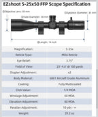EZshoot FFP Rifle Scope with Zero Stop, MOA Illuminated Reticle, Parallax Ad5