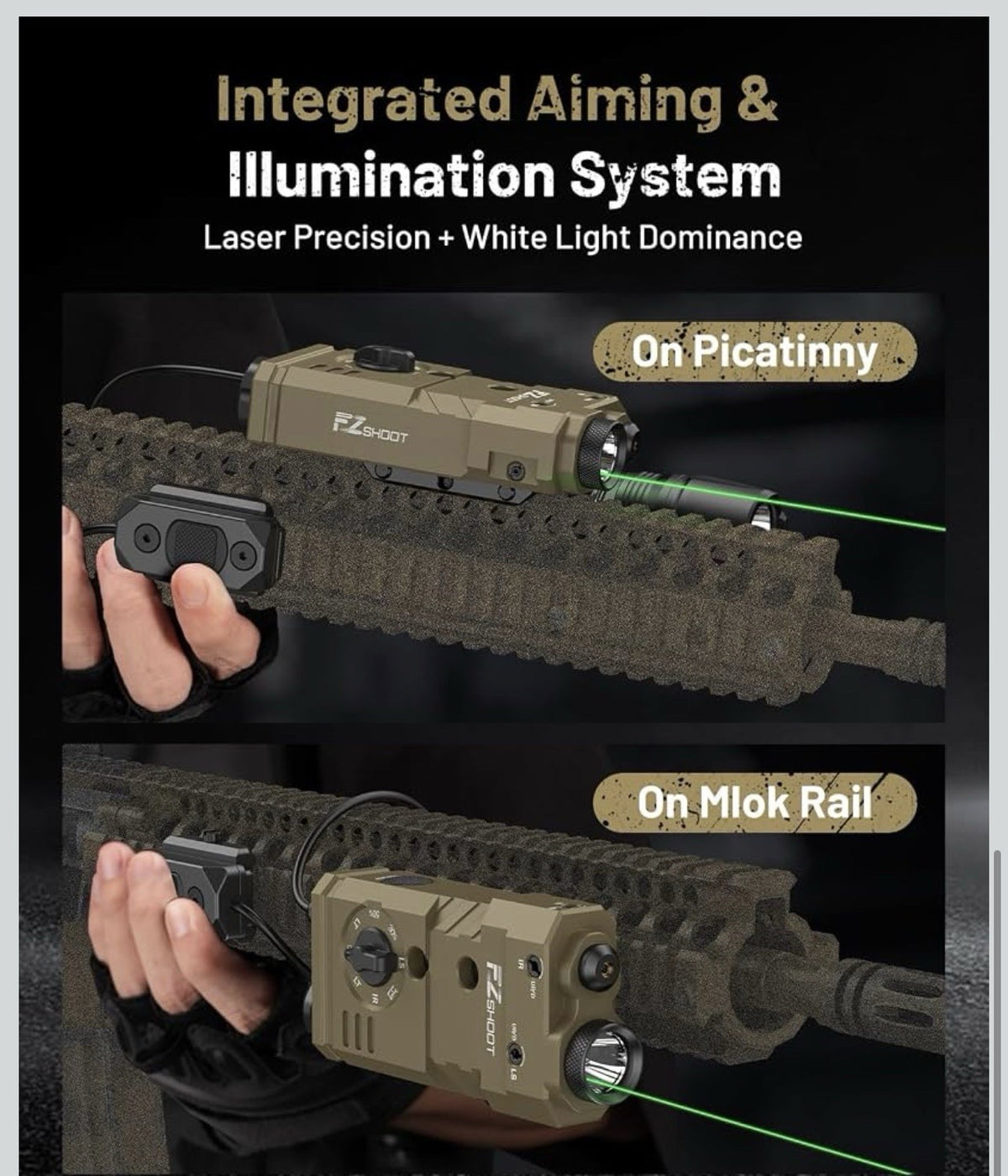 1600 Lumen 3-in-1 Rifle Laser Light Combo, Green/IR Laser, Ar Light **NEW**7
