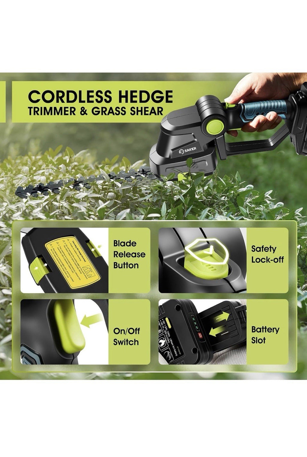 Compact Portable 2-in-1 Cordless Hedge Trimmer - Batteries and Charger Included1