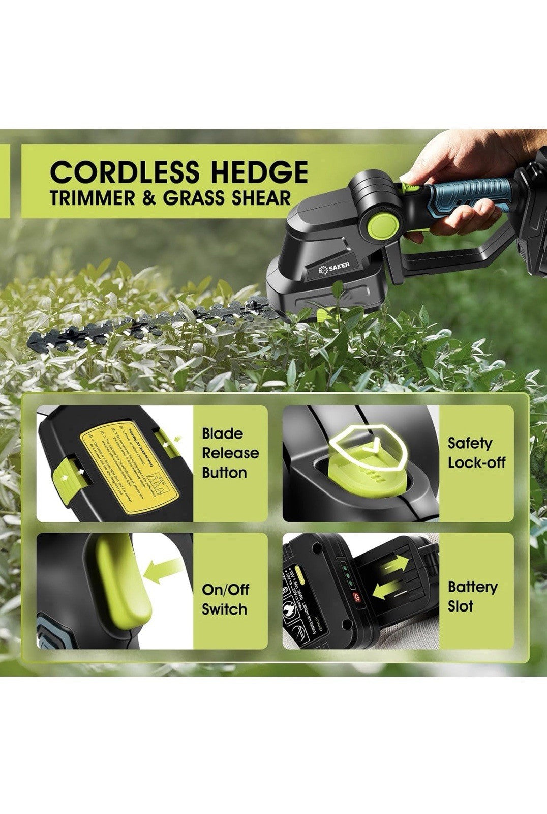 Compact Portable 2-in-1 Cordless Hedge Trimmer - Batteries and Charger Included1