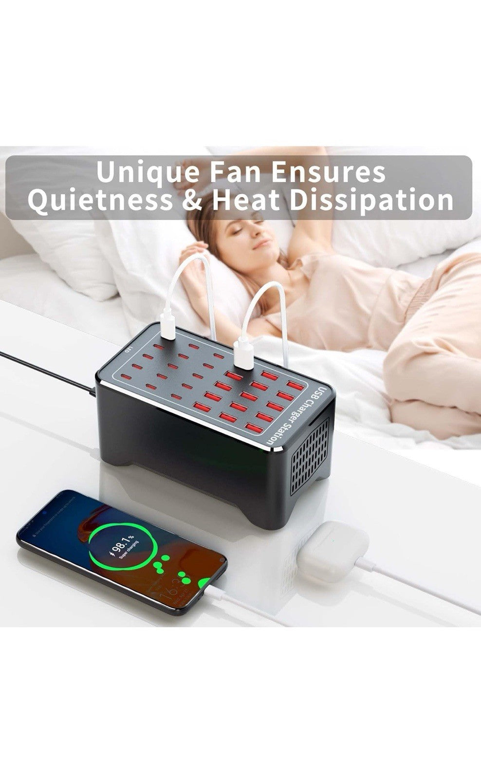 Estación de carga USB de 150 W (30 A), bloque de cargador USB C de 30 puertos4