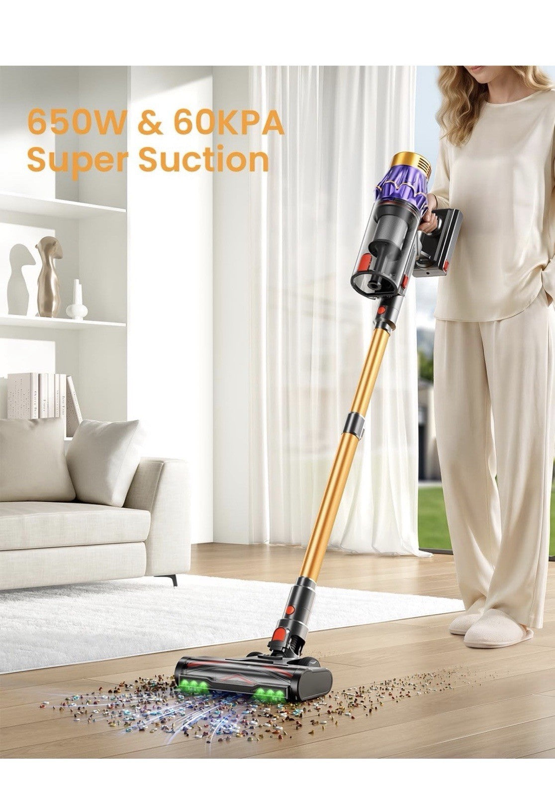 Cordless Vacuum Cleaner, 650W/60KPA/70 Mins Vacuum Cleaners for Home3