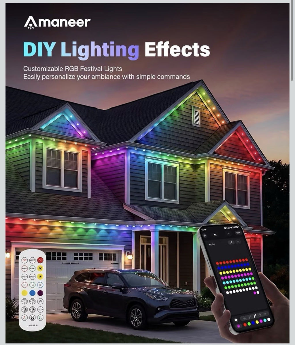 200FT Permanent Outdoor Lights for House, Smart RGB Color Changing Eaves Lights,2