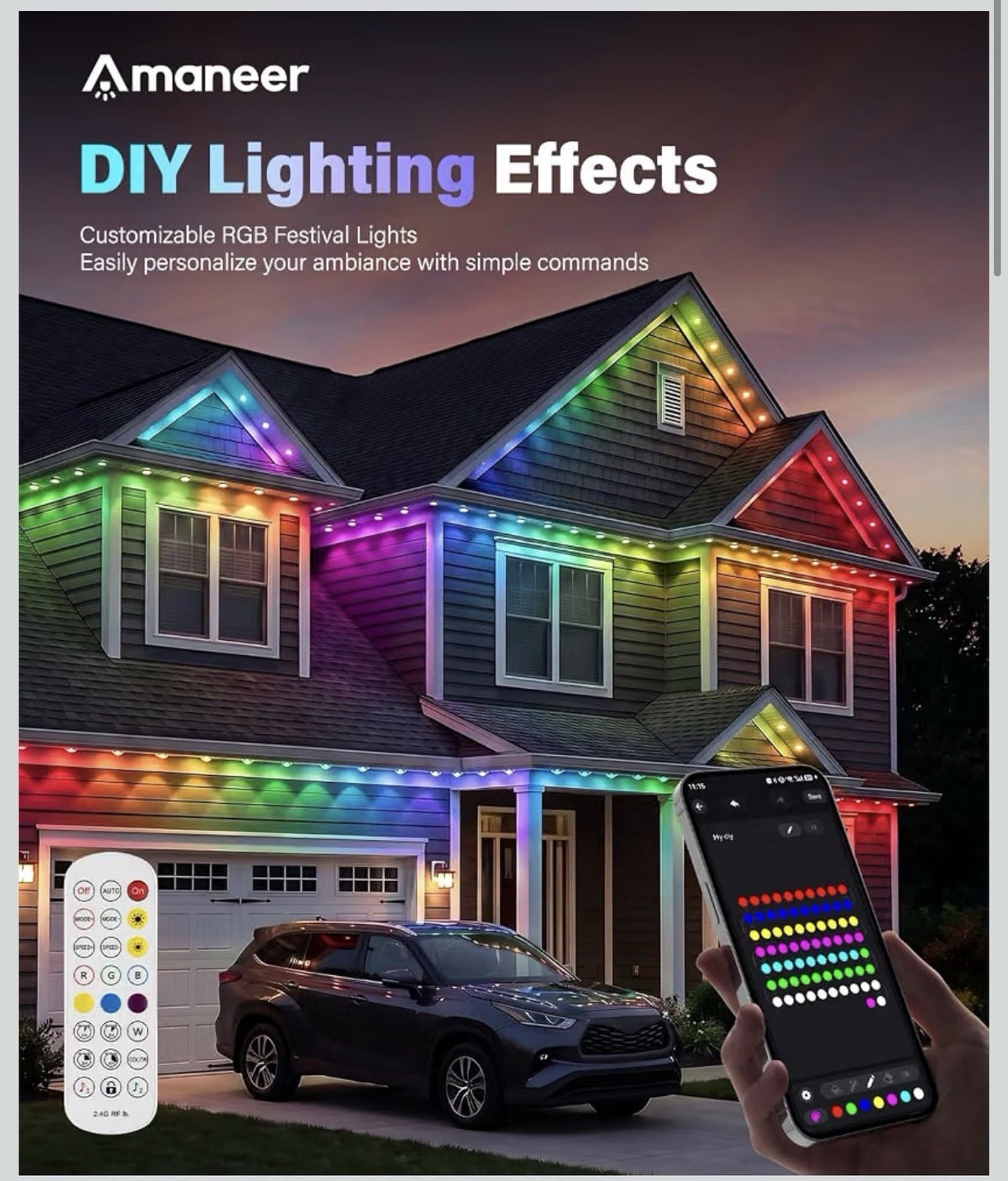 200FT Permanent Outdoor Lights for House, Smart RGB Color Changing Eaves Lights,2