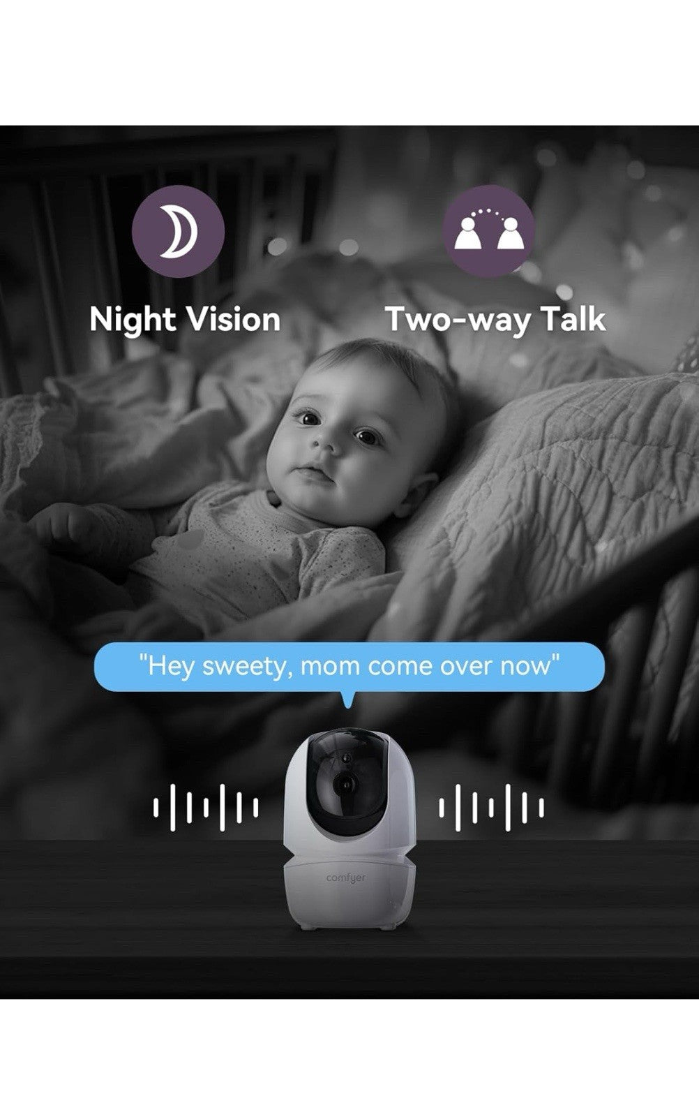 7" Split-Screen Baby Monitor with 2 1080P Cameras, 720P HD No Wifi Monitor with5