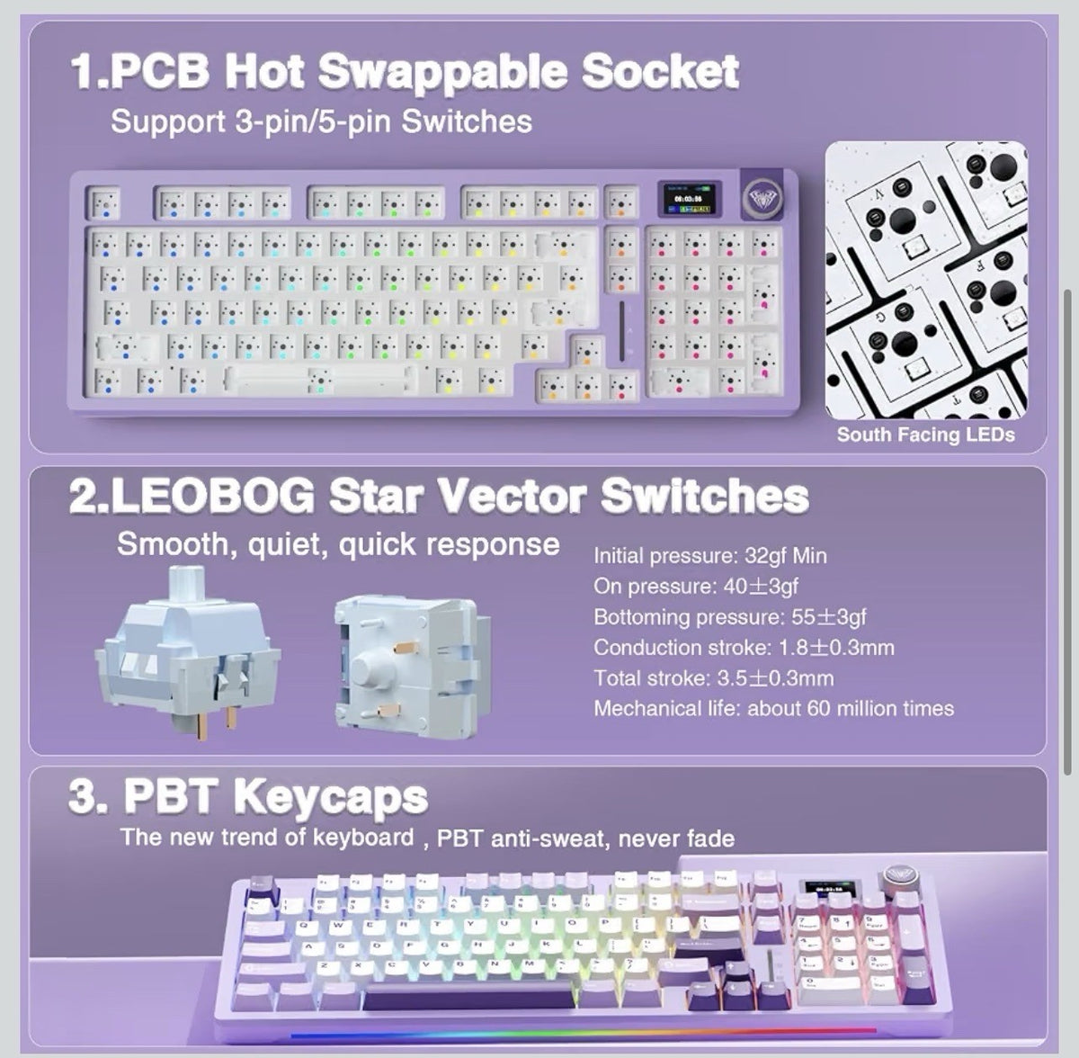 AULA S98 Pro Wireless Mechanical Gaming Keyboard with Screen, Knob, 96 Keys 23