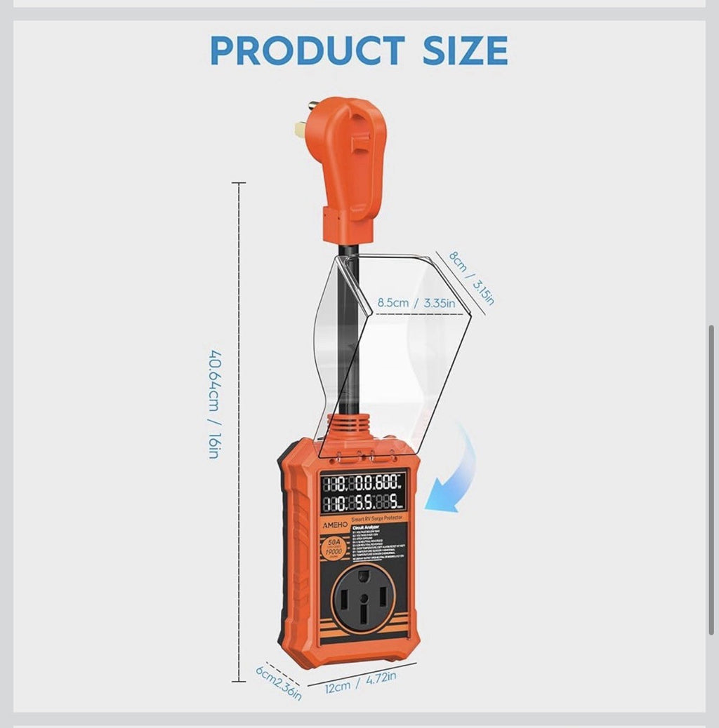 RV Surge Protector 50 Amp, 19000J with Smart Auto Shutoff – IP675
