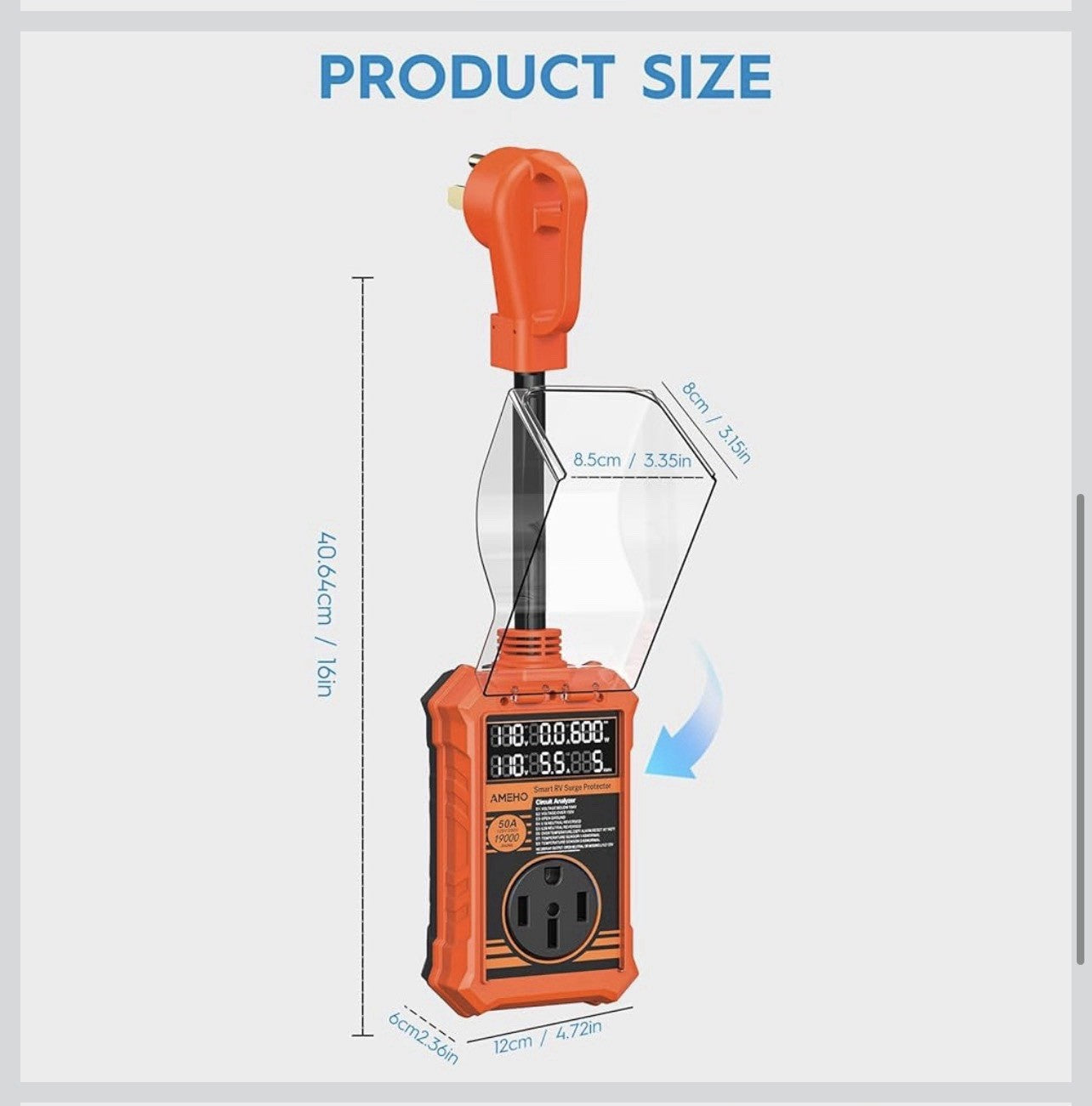 RV Surge Protector 50 Amp, 19000J with Smart Auto Shutoff – IP675
