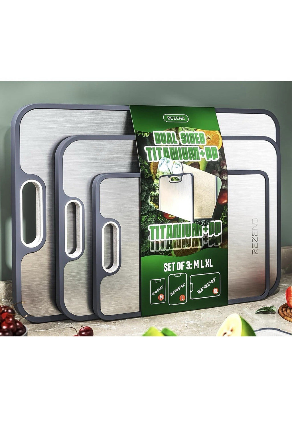 Titanium Cutting Board Set of 3, Dual Sided Design Non Toxic Cutting0