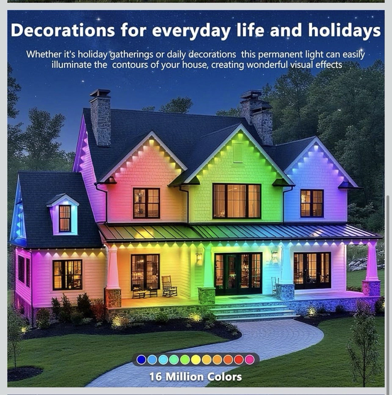 Luces exteriores permanentes, luces de alero RGB de 200 pies con control de apli4