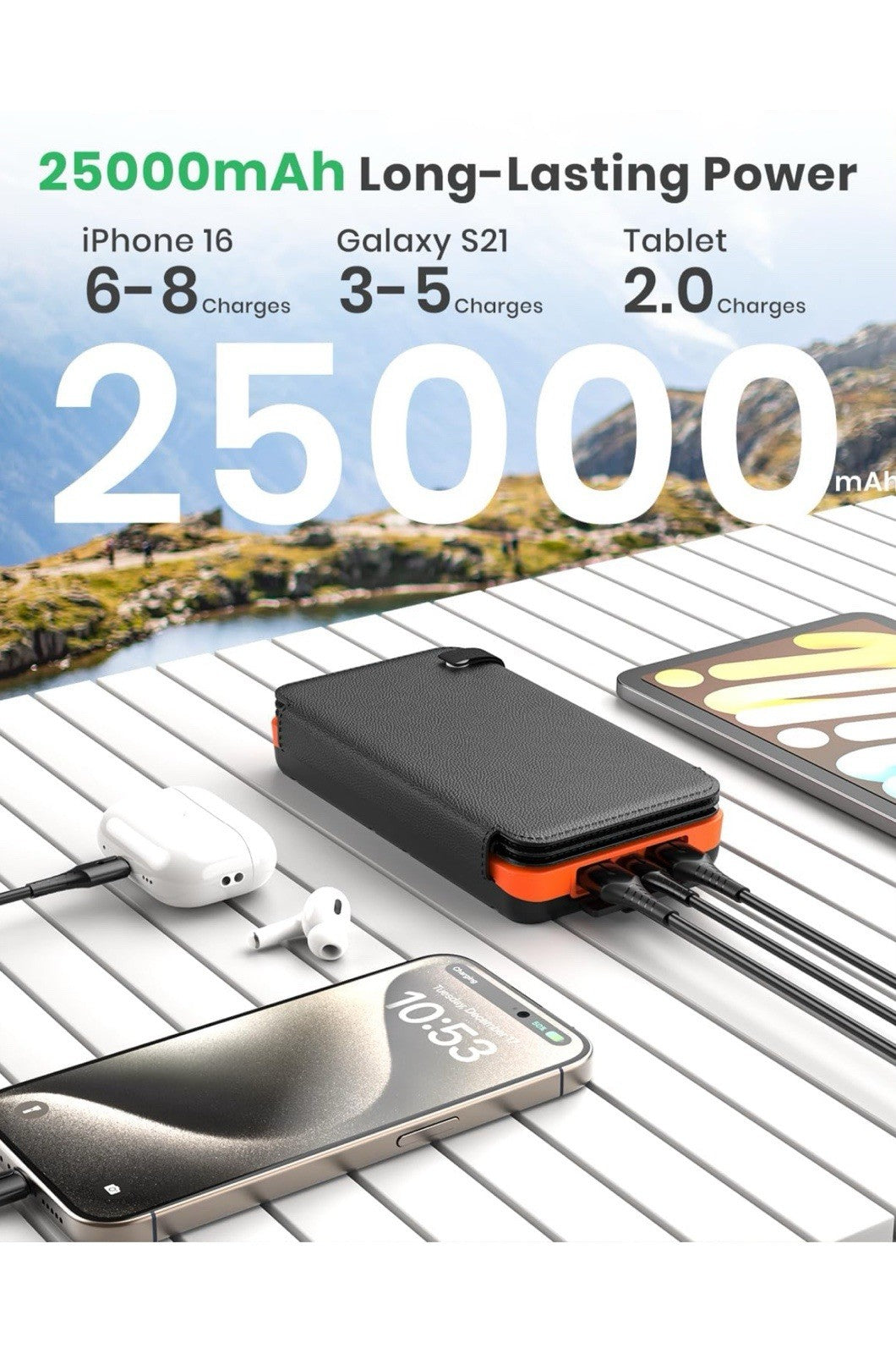 Cargador solar de 25000 mAh, banco de energía portátil para exteriores Hiluckey3