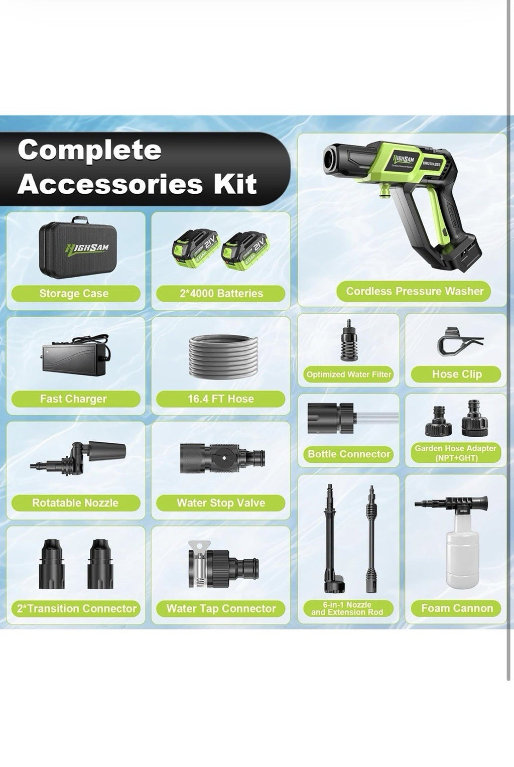 Cordless Pressure Washer - 1500PSI 2.6GPM, 400W Brushless Motor, 2X4000Mah Batte5