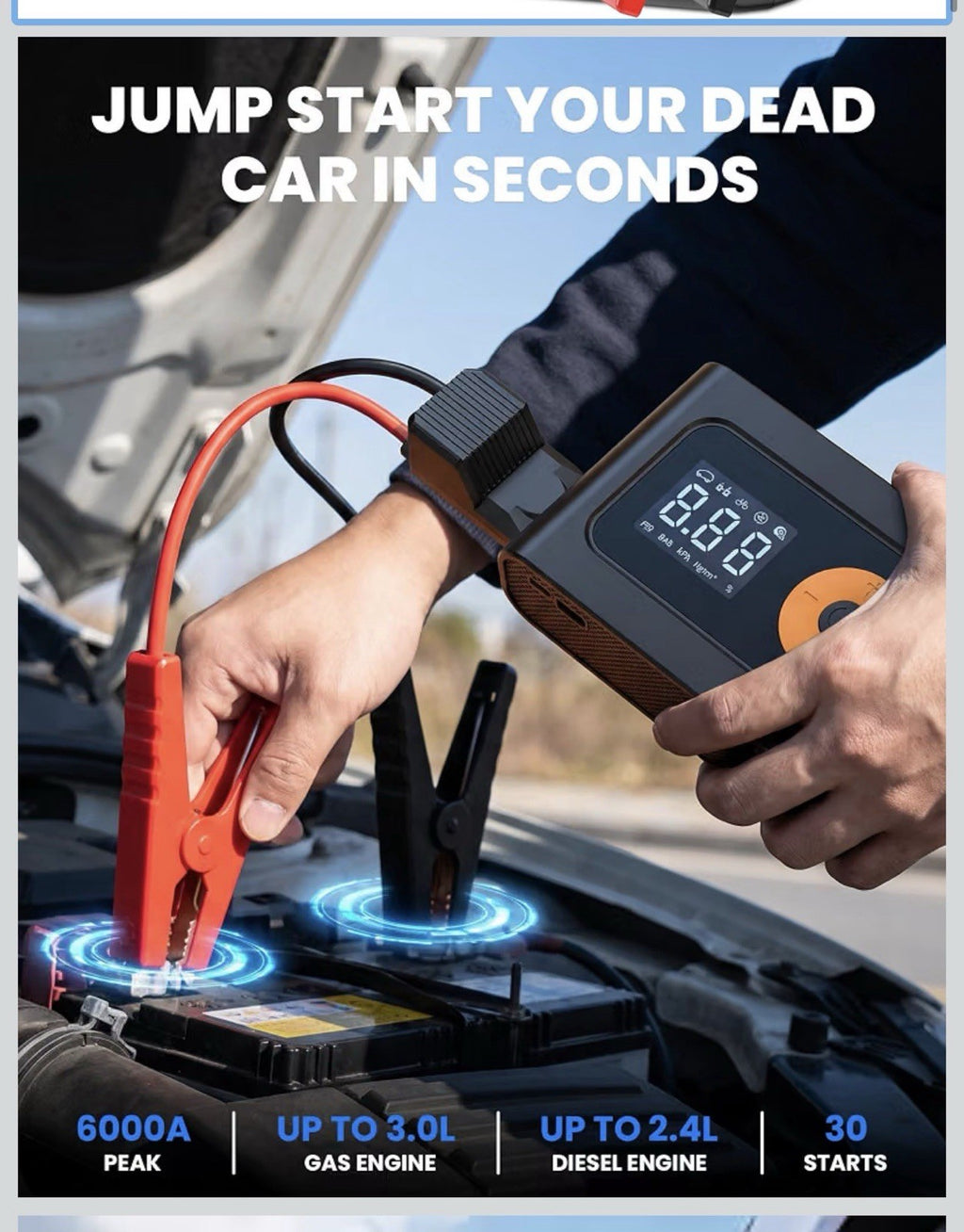 6000A 160PSI 8-in-1 Car Jump Starter with Air Compressor & Air Blower Supports1