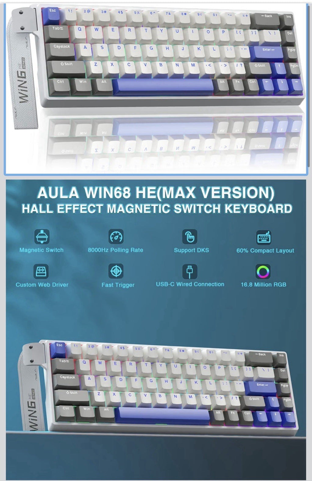 AULA WIN68 HE MAX - Hall Effect Gaming Keyboard with Magnetic Switch,0
