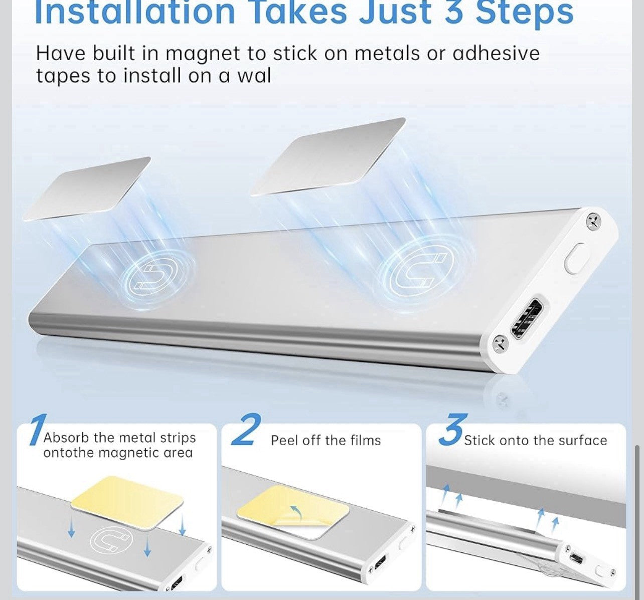 5 Pack Under Cabinet Lighting,Rechargeable Motion Sensor Light Indoor,3 Colors D5