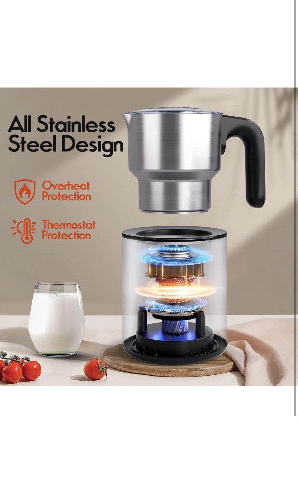 Electric Milk Frother and Steamer, 5 in 1 Automatic Hot Cold Foam Maker, 17 OZ3