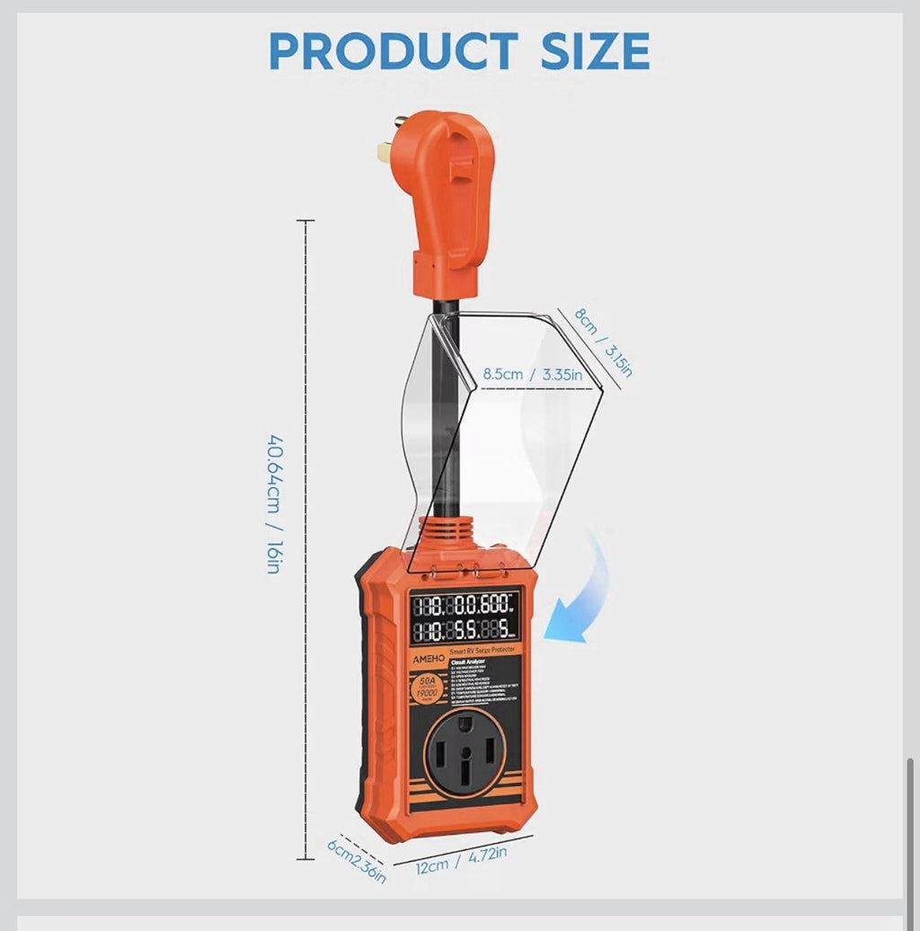 RV Surge Protector 50 Amp, 19000J with Smart Auto Shutoff – Waterproof – LED Lar6