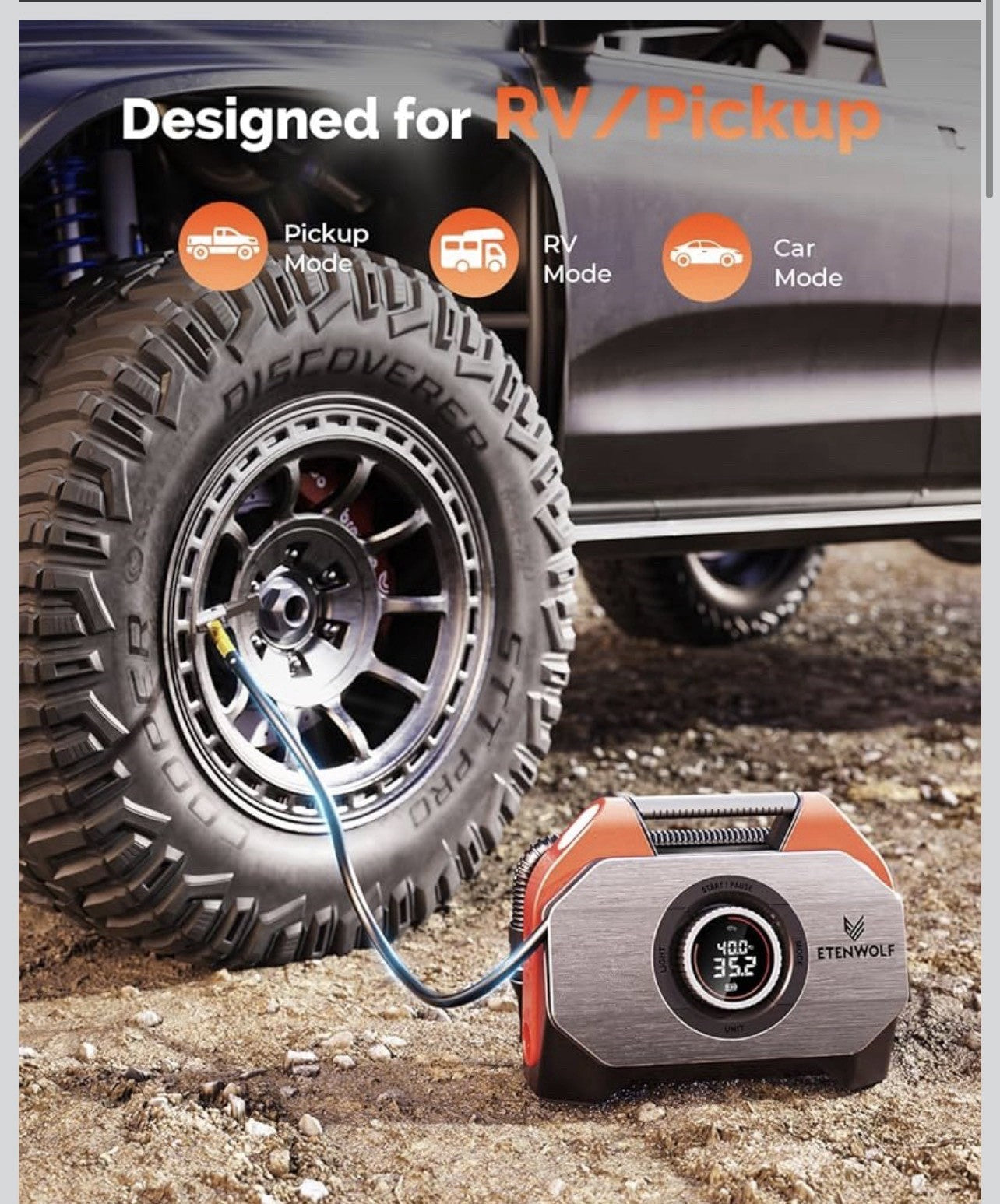 ETENWOLF VORTEX S6 Tire Inflator Portable Air Compressor for Heavy-duty Vehicle,2