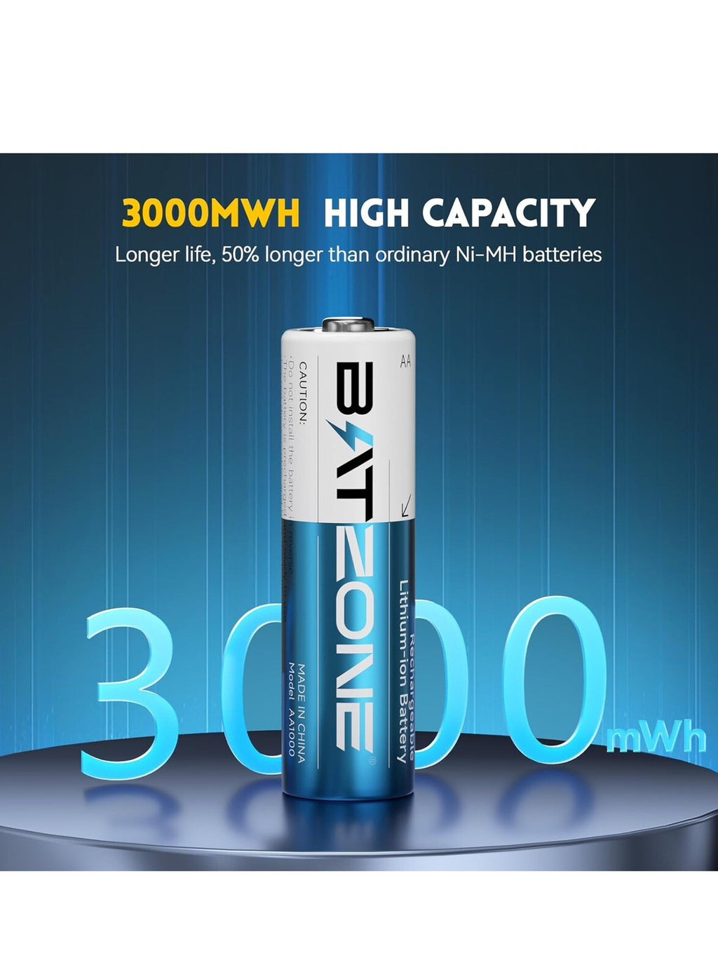 BATZONE Rechargeable aa Batteries Lithium 8 Pack with Fast Charger,1.5V 3000m...4