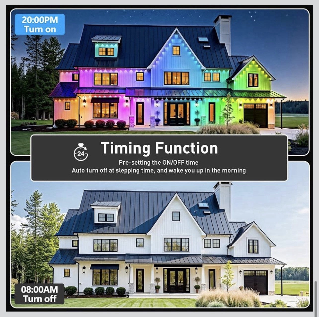 Luces exteriores permanentes, luces de alero RGB de 200 pies con control de apli6