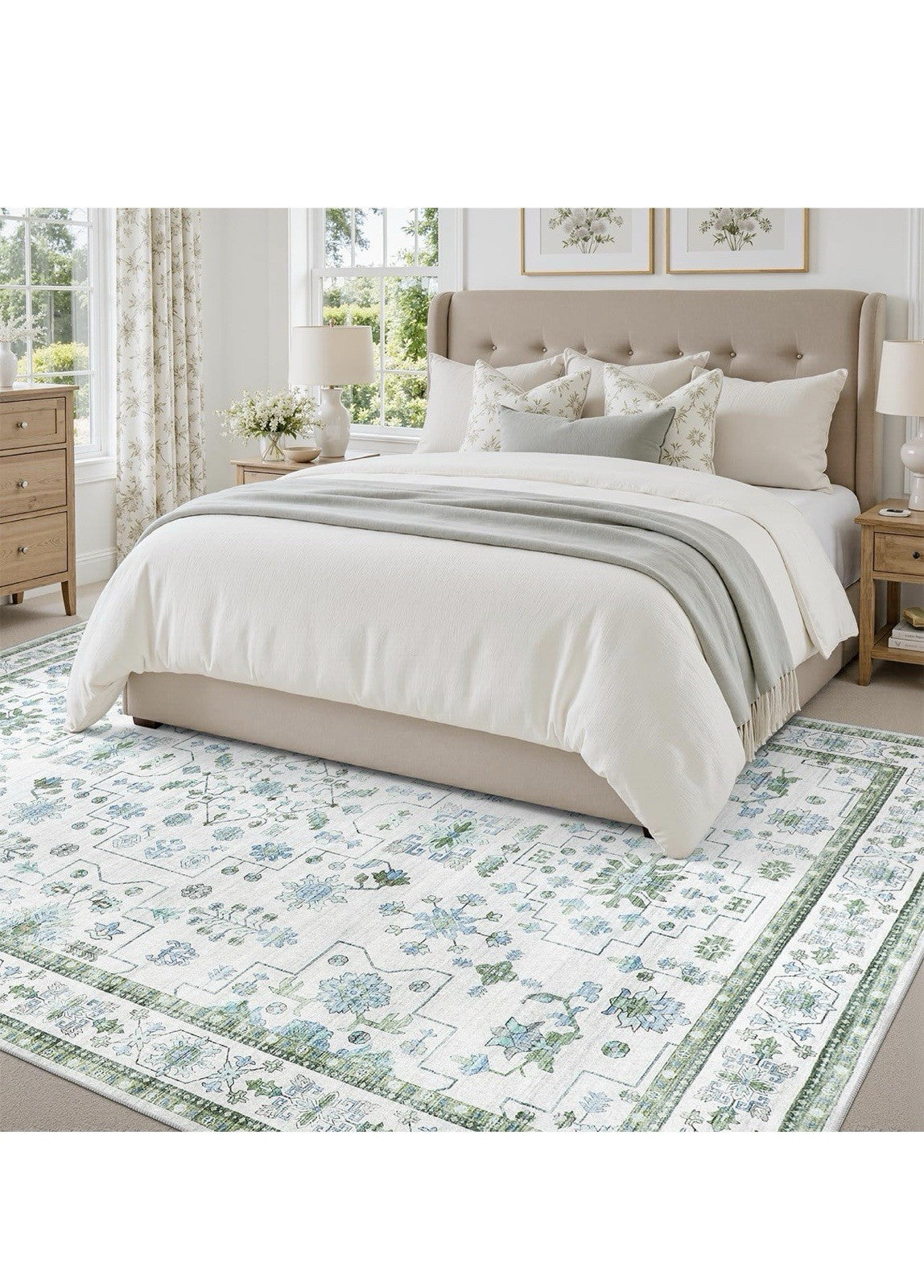 DCX Green Washable 10x14 Rug Vintage Boho Floral Rug Kid & Pet Friendly with Ru2