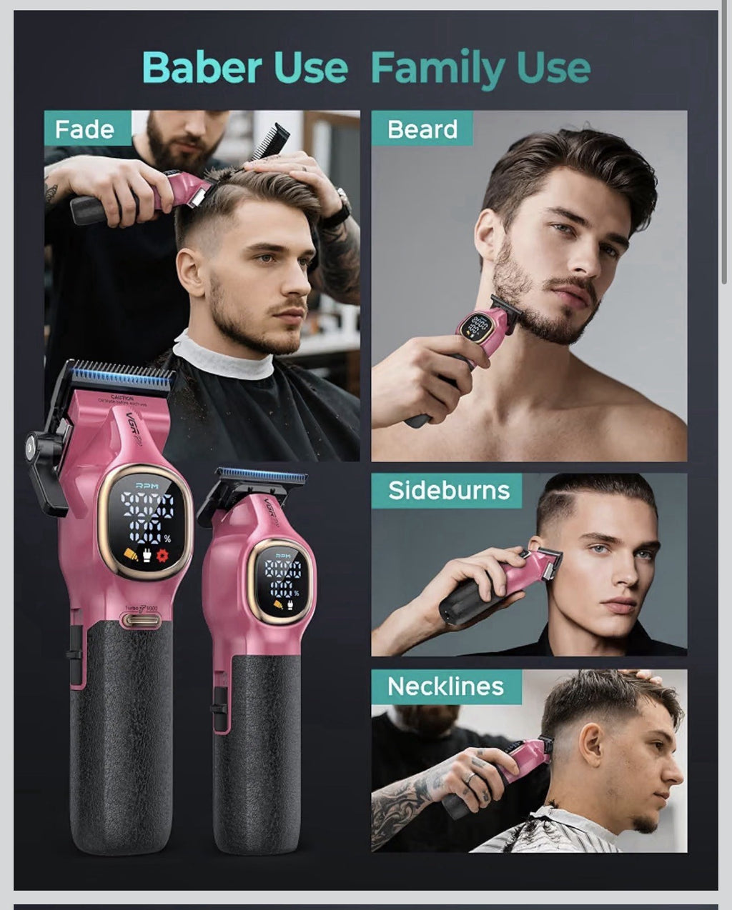 VGRPRO Professional Hair Clippers for Men, Cordless Clipper and2