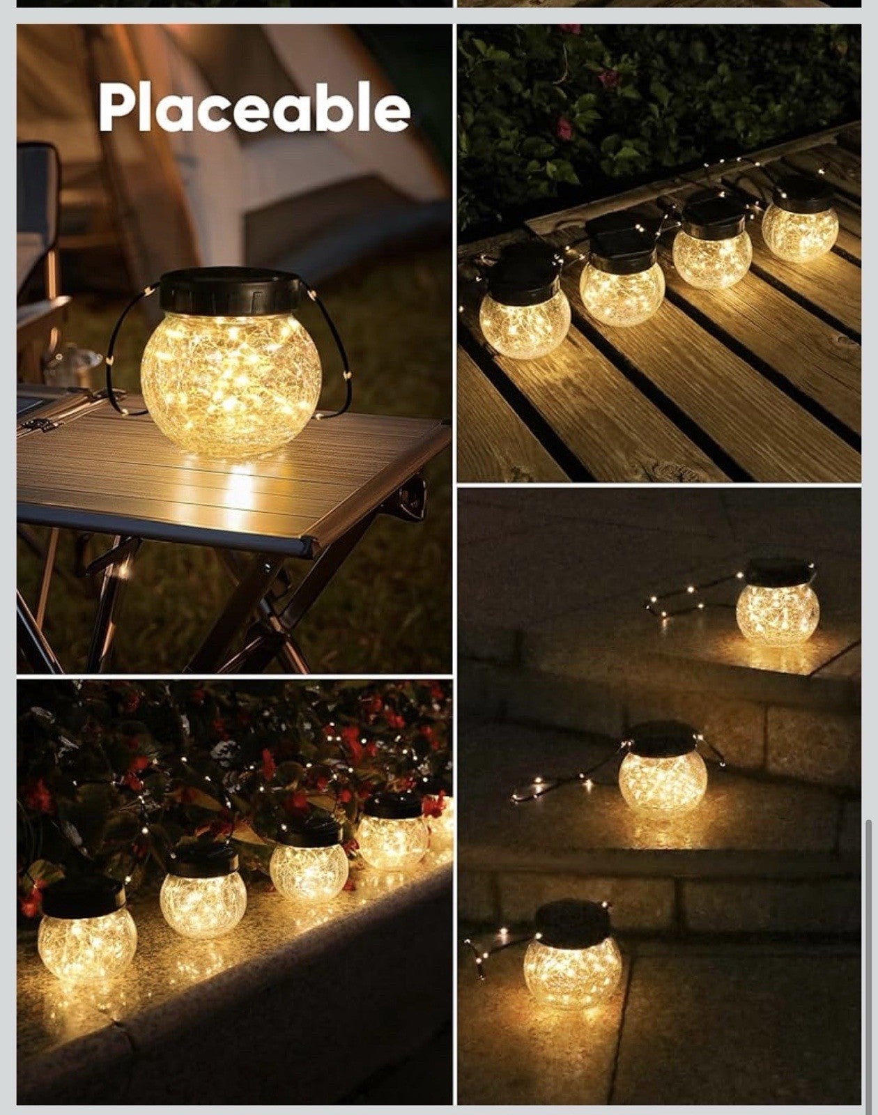 Solar Lights Outdoor Waterproof 12-Pack, Solar Powered Hanging Lantern Cracked G6
