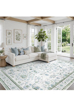 DCX Green Washable 10x14 Rug Vintage Boho Floral Rug Kid & Pet Friendly with Ru1