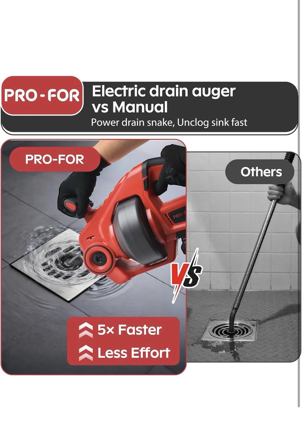 POPULO 20V Cordless Electric Drain Auger-Efficient 25Ft Auto-Feed Drain Snake wi3