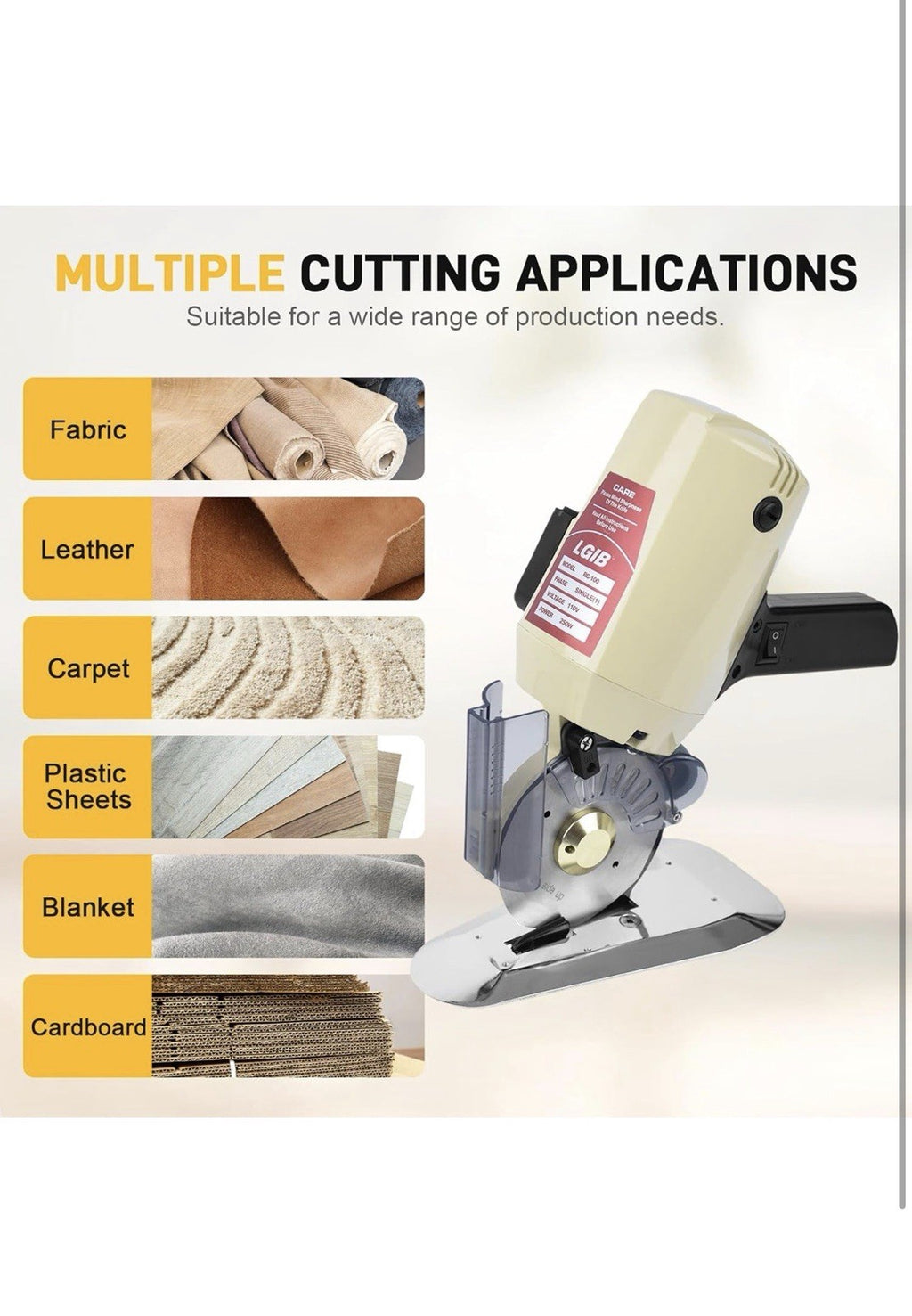 Electric Cloth Cutting Machine - 250W Pure Copper Motor Rotary Fabric Cutter w5