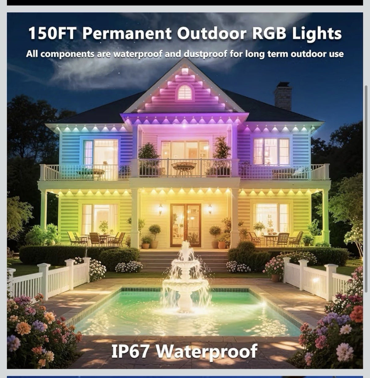 300FT/90M Permanent Outdoor RGB Lights, IP67 Waterproof Smart Eave Lighting3