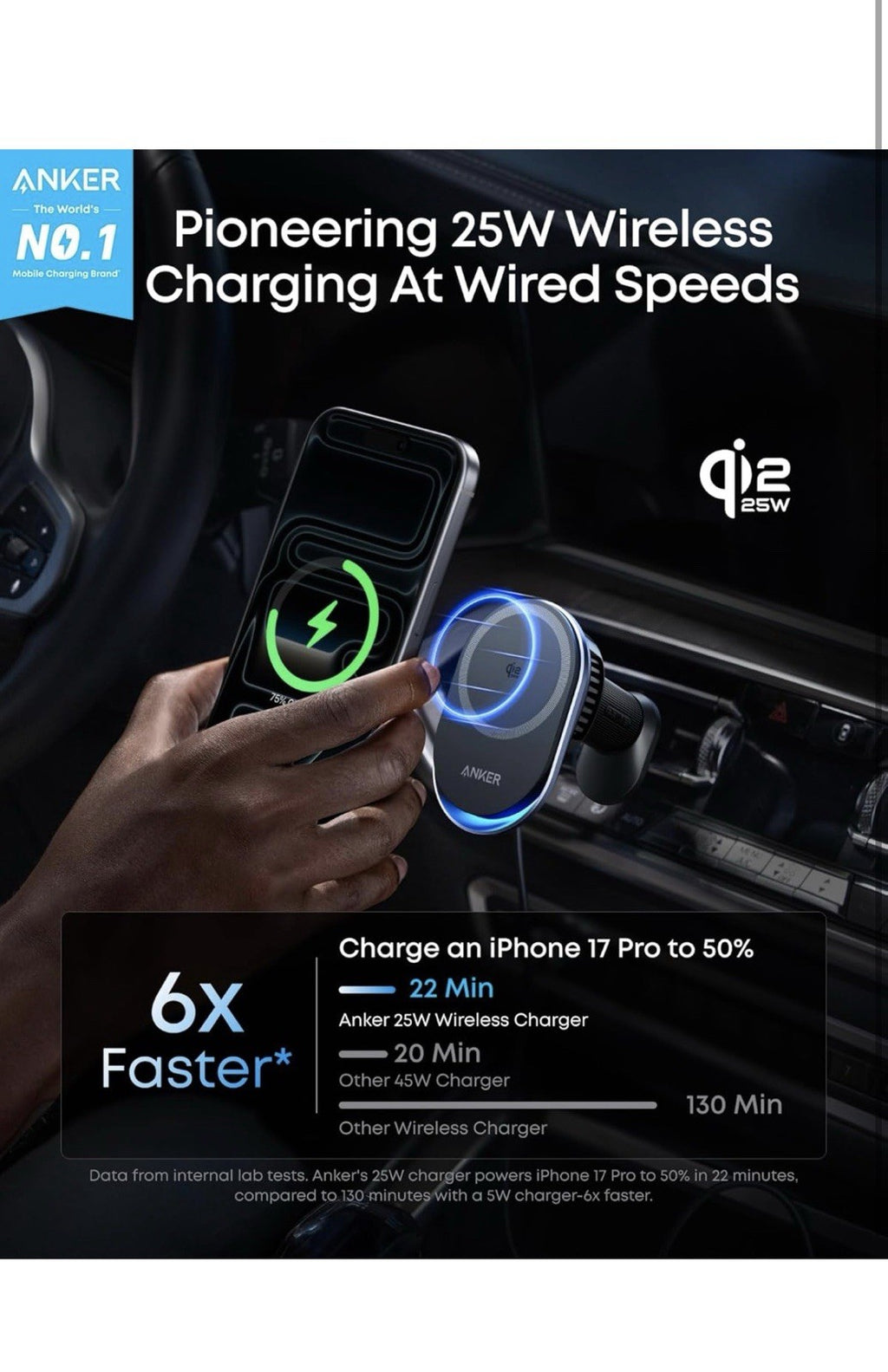 Anker Prime MagSafe Car Mount Charger, Qi2 25W Certified Wireless Car Charger2