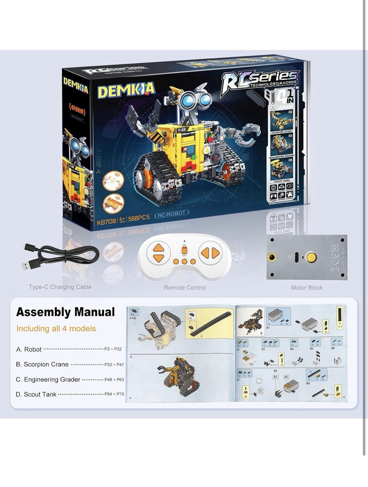 Robot Building Kit for Kids and Adults, 4-in-1 Rechargeable RC Robotics Kit with5