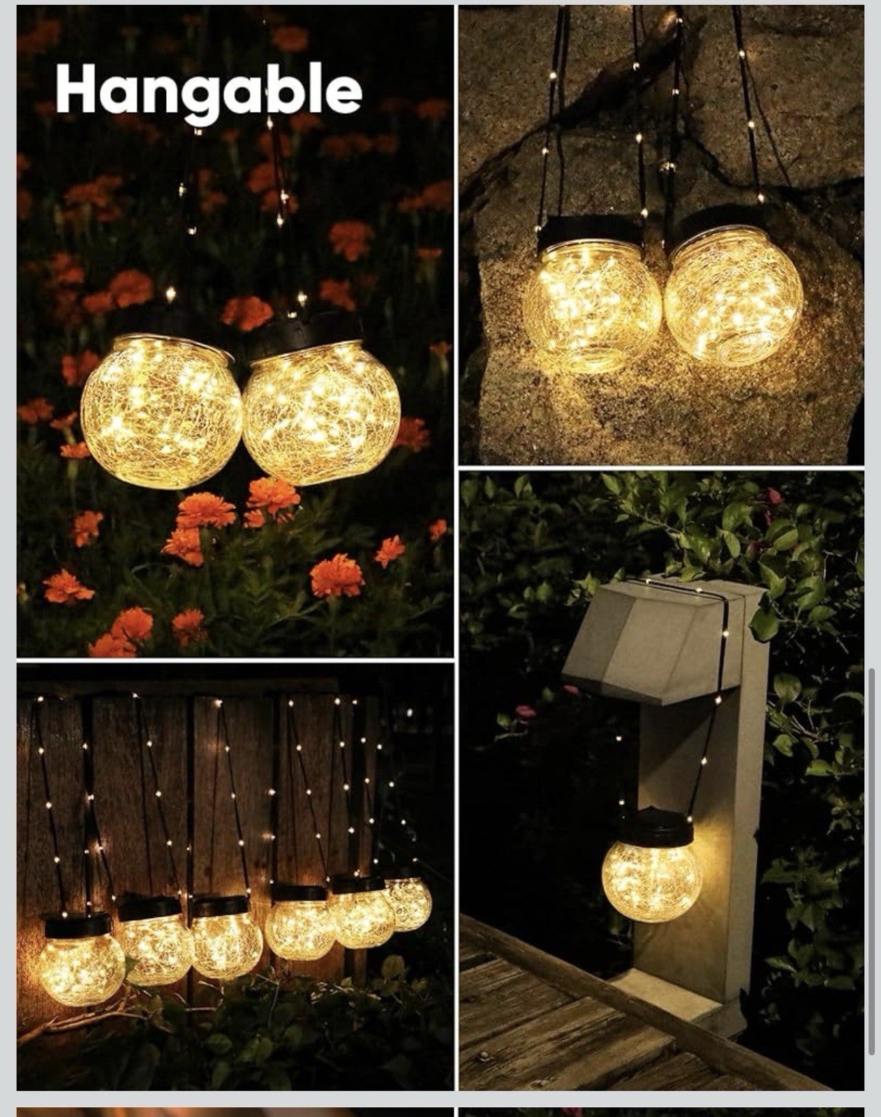 Solar Lights Outdoor Waterproof 12-Pack, Solar Powered Hanging Lantern Cracked G5