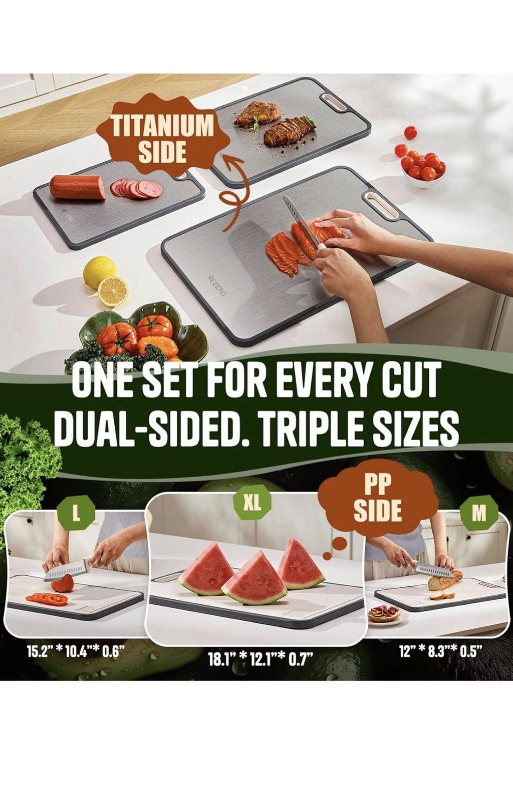 Titanium Cutting Board Set of 3, Dual Sided Design Non Toxic Cutting1