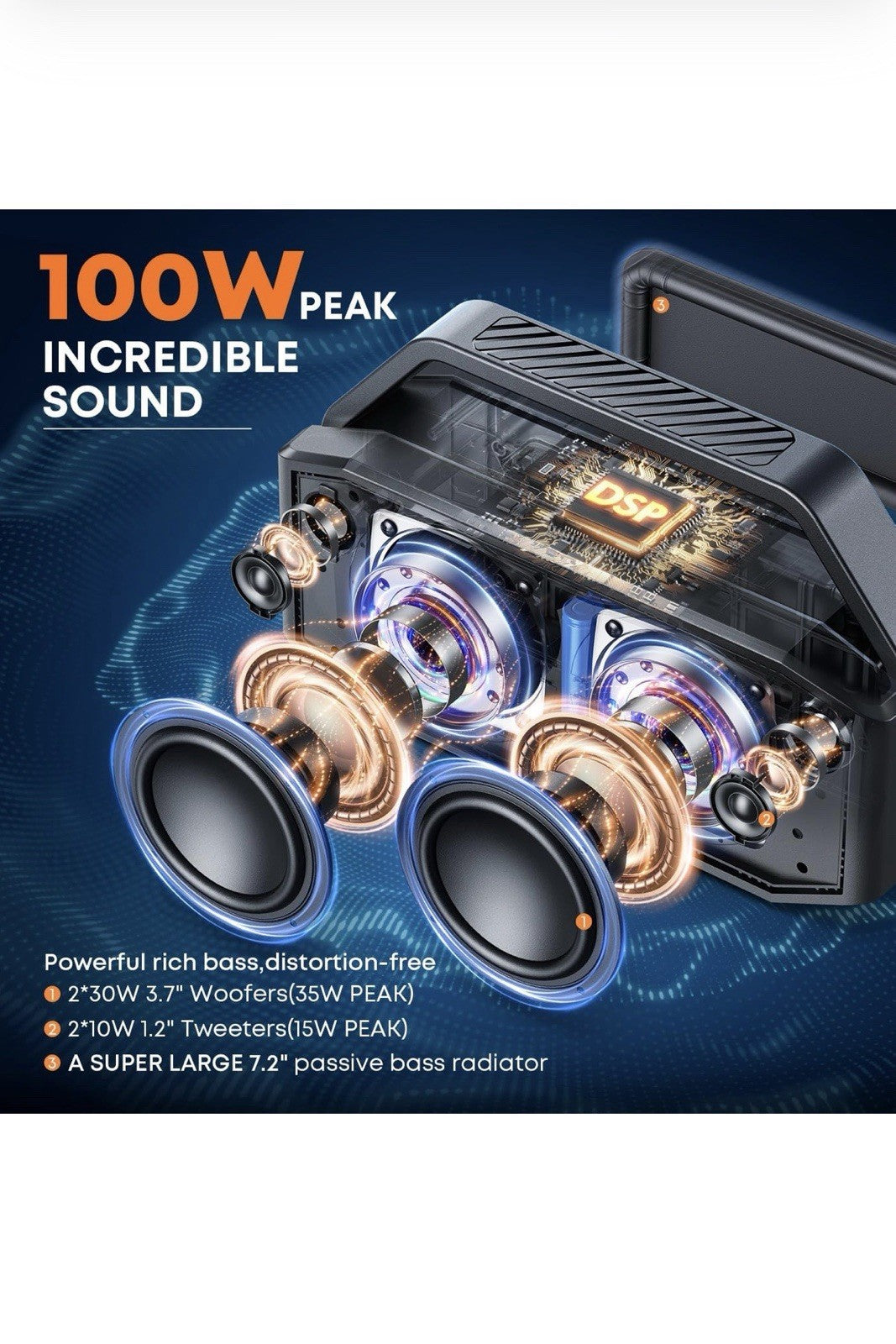 W-KING Bluetooth Speaker, 100W Peak Outdoor Portable Loud Speakers1