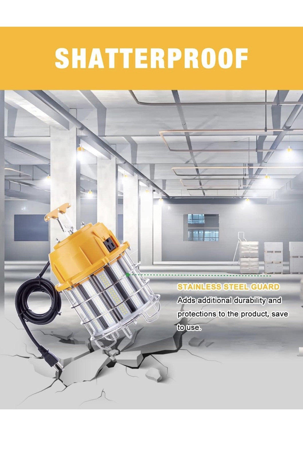 Luz de trabajo temporal LED de 100 W, luces de construcción, 12,000 lm, 5000 K,2