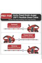POPULO 20V Cordless Electric Drain Auger-Efficient 25Ft Auto-Feed Drain Snake wi2
