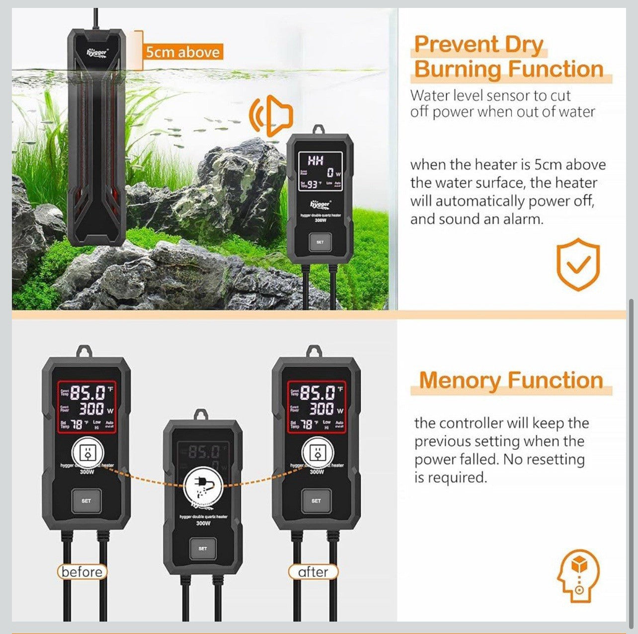 hygger Calentador de acuario de 300/w calentador sumergible para tanque de peces3
